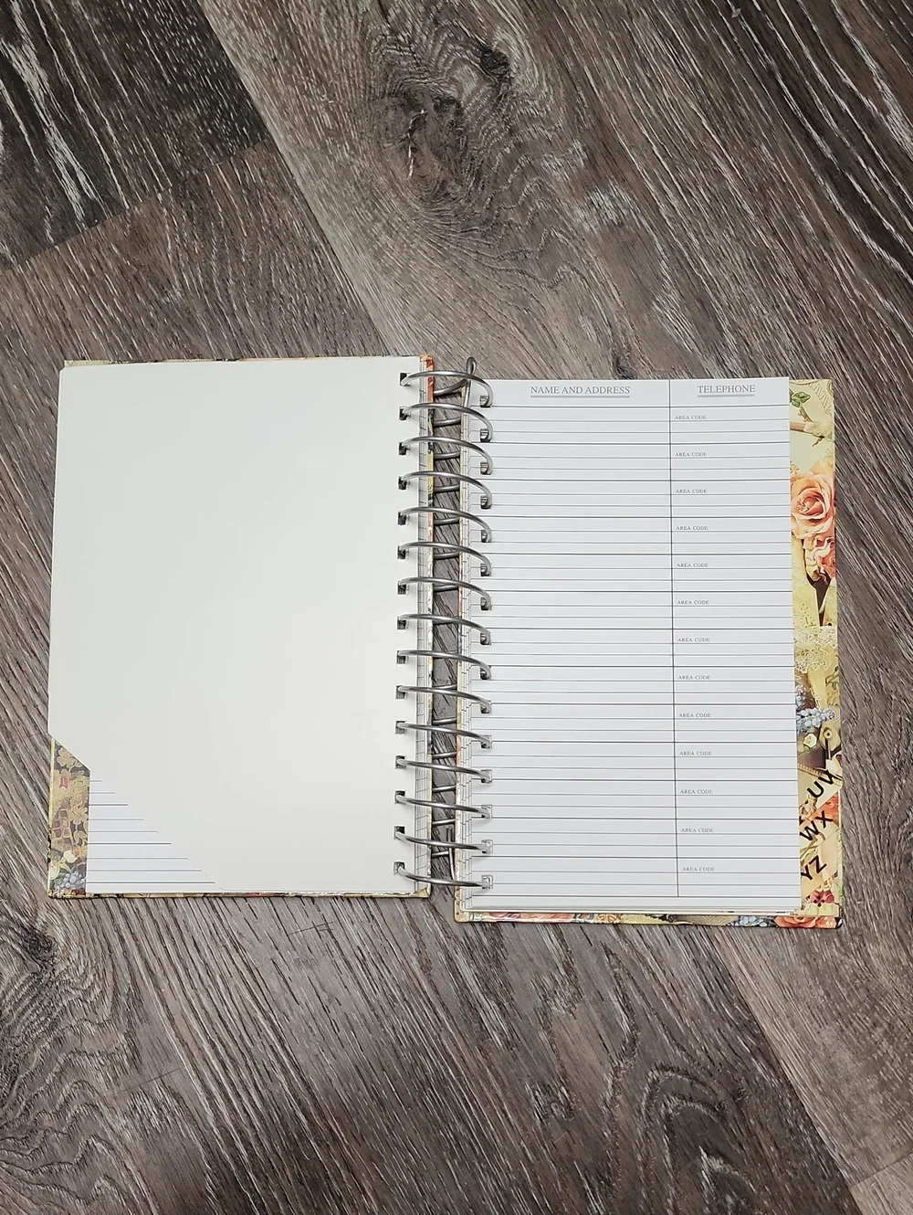 Vintage Hardcover Spiral Bound Floral Address Book - New